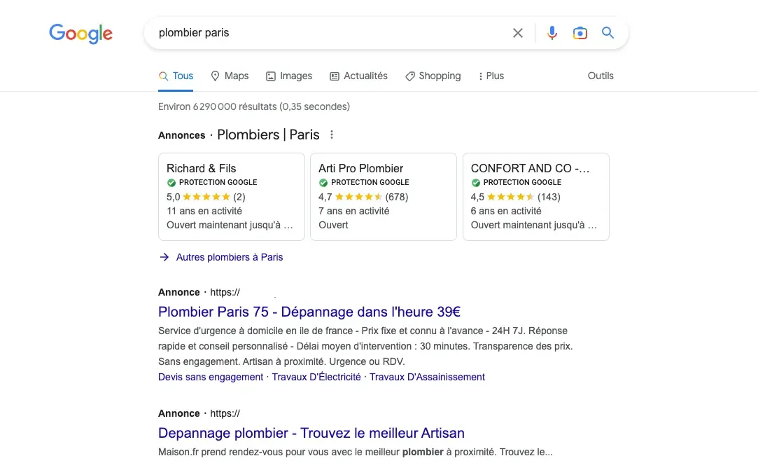 serp achat de mots-clés