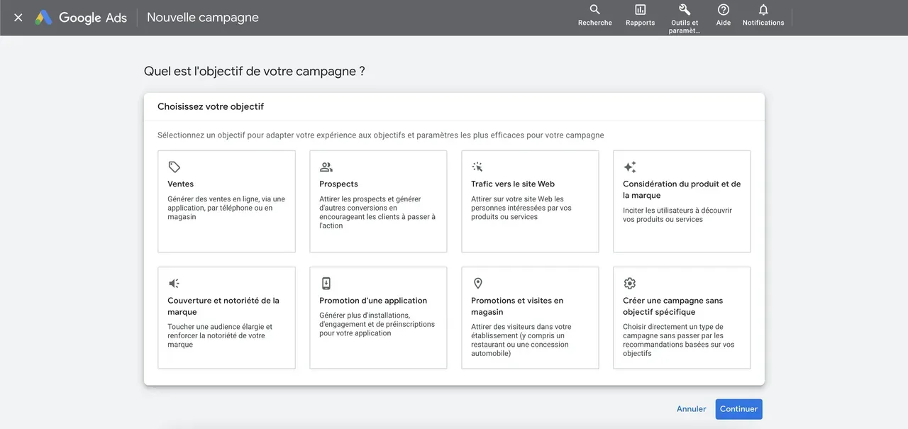 nouvelle campagne google ads