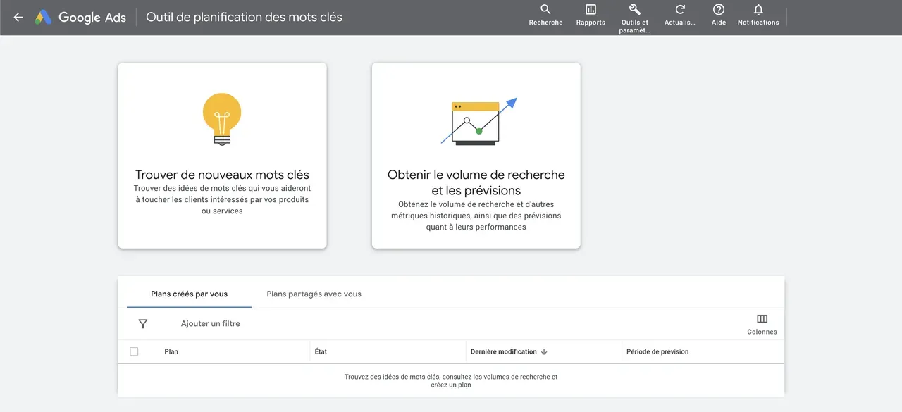 outil planificateur de mots-clés google ads