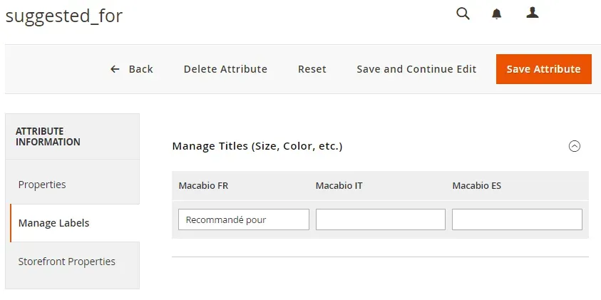 Traduction des attributs produits dans magento 2