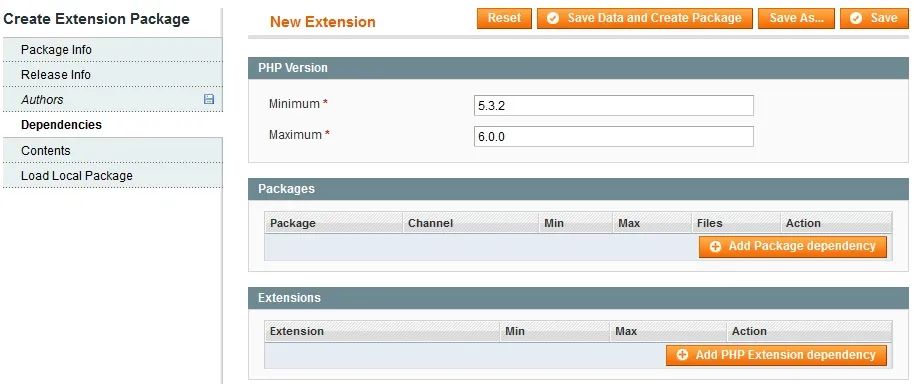 paramétrer dependance extension magento