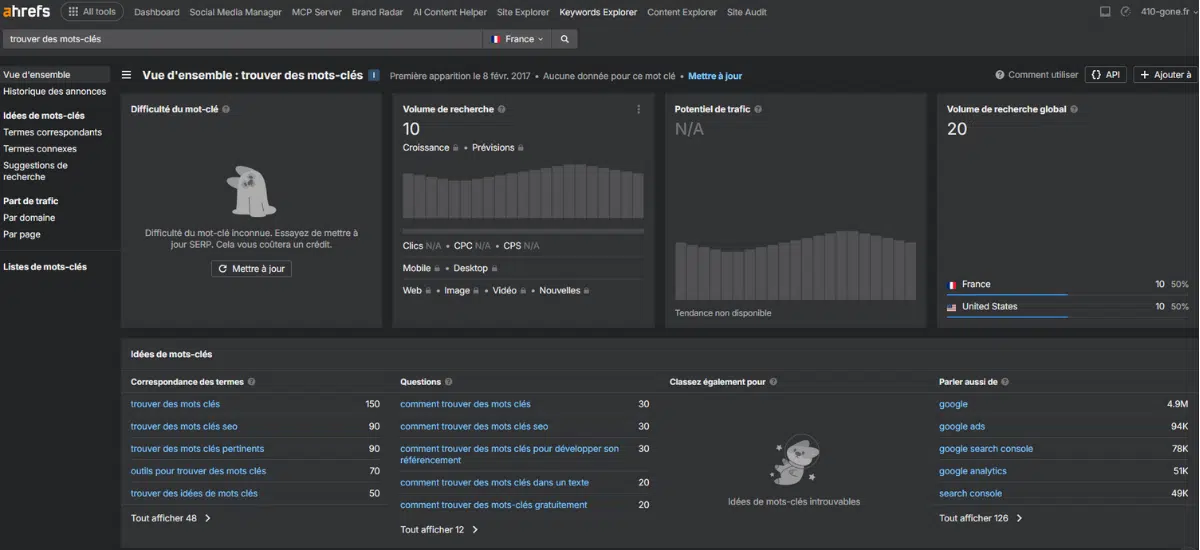 Trouver des mots-clés avec le Keyword Explorer d'Ahrefs