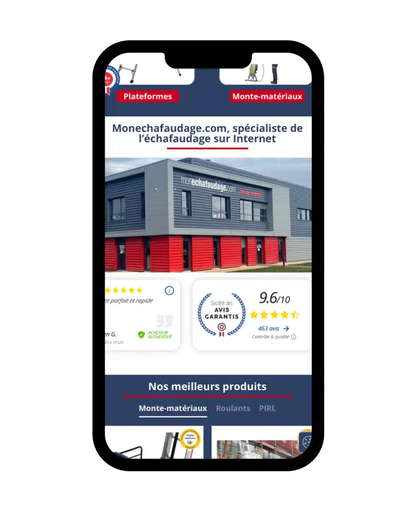 Version mobile de la boutique en ligne monechafaudage.com