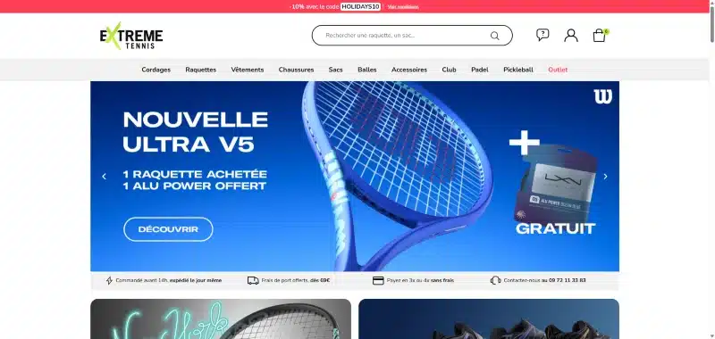 Création de la boutique extreme-tennis.fr