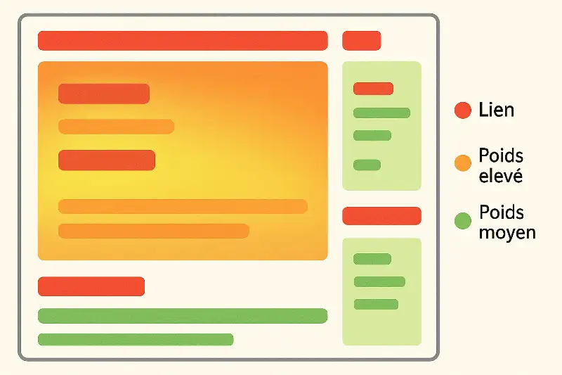 Schéma de type heat map du poids des liens interne dans le modèle du surfeur raisonnable