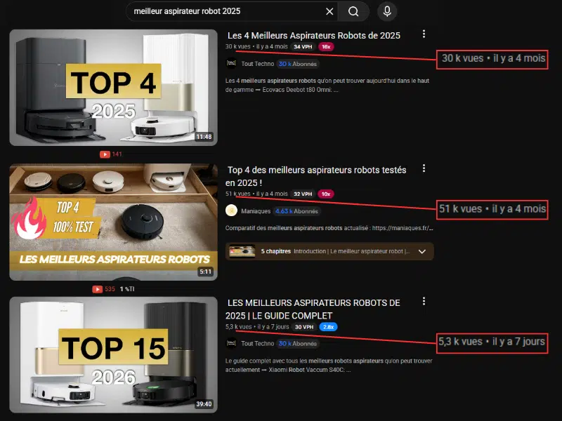 Une recherche sur YouTube