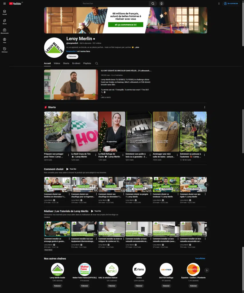 Page d'accueil de la chaine Leroy Merlin