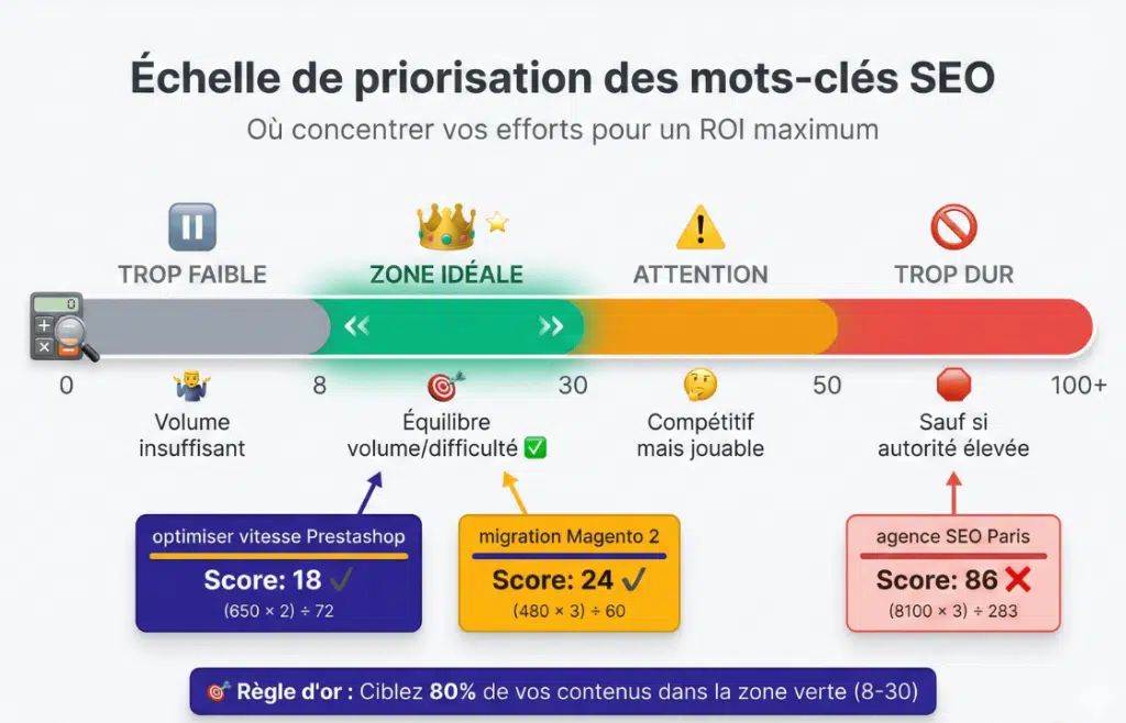 Échelle de priorisation des mots-clés SEO par score