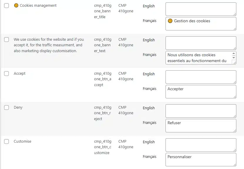 Gestion des traductions de la consent management plateforme pour wordpress dans wpml et polylang