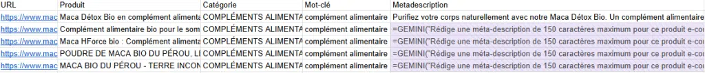 Générer des meta descriptions sur google Sheets avec Gemini