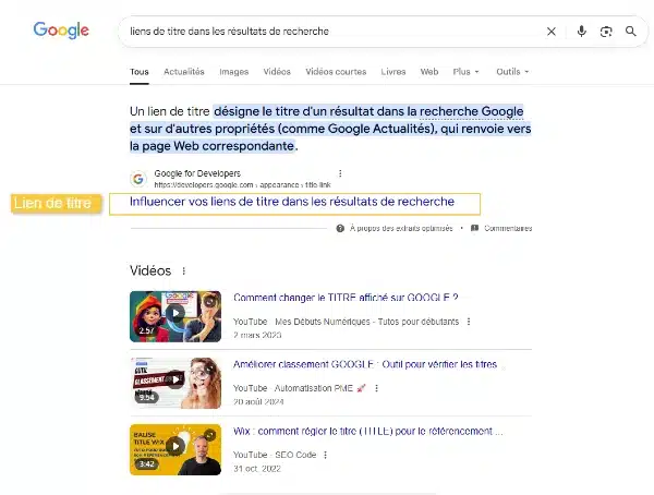 lien de titre SEO sur Google