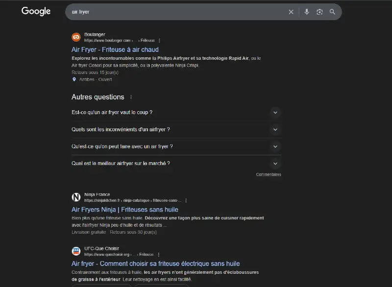 Exemple de résultat de recherche Google