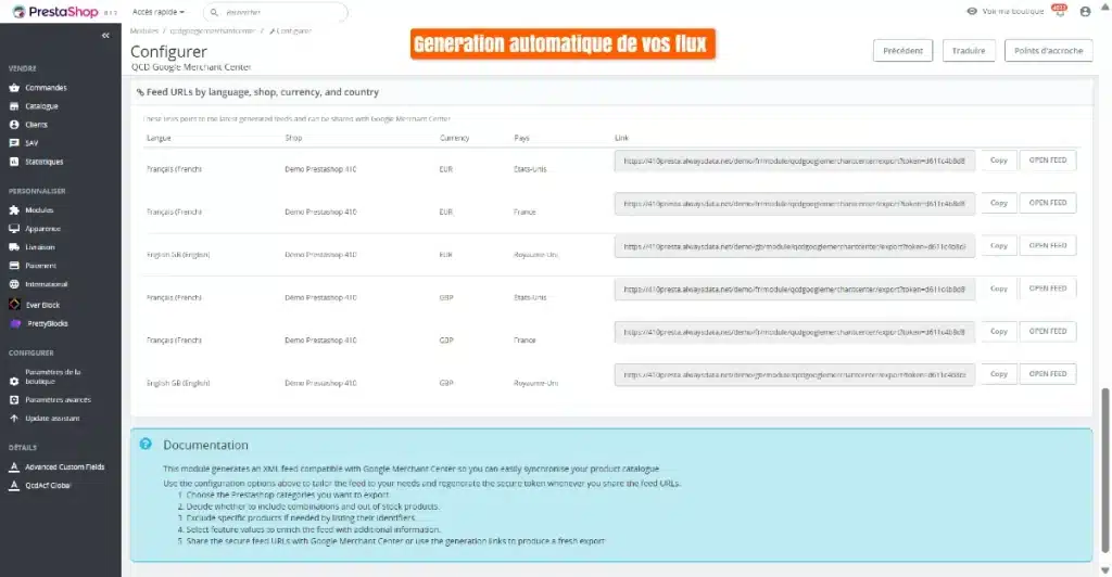 Module prestashop google merchant center generation de flux