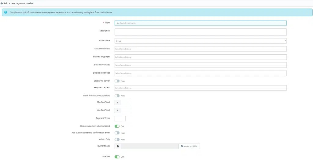 module prestashop QCD Multi Payments configuration