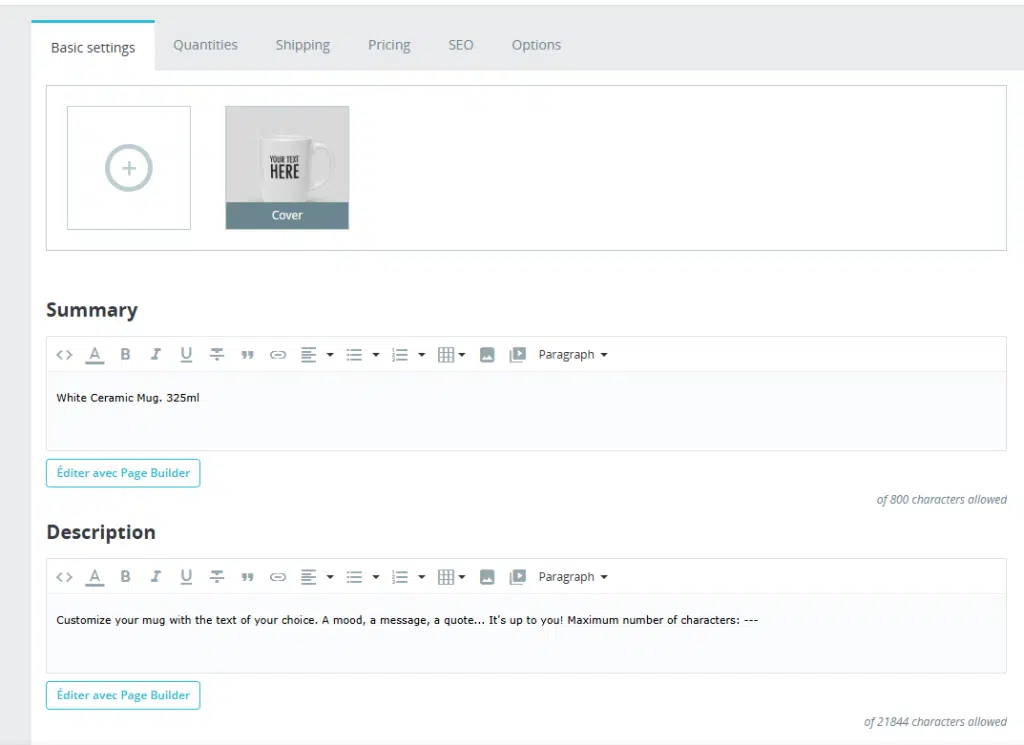 module prestashop QCD page builder integration fiches produits