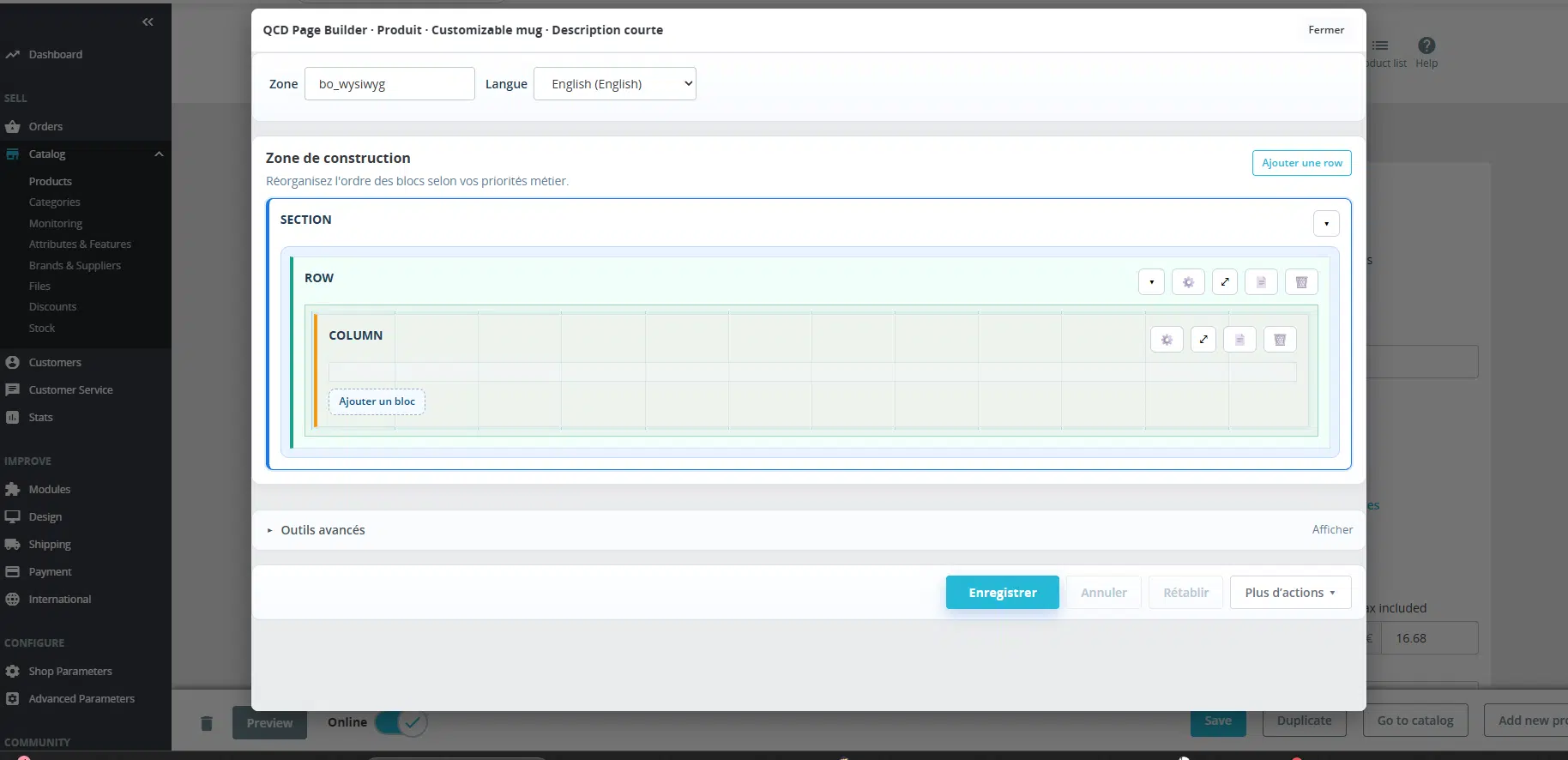 module prestashop QCD page builder zone de construction