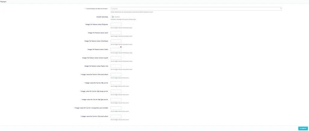 Réglages module prestashop estimation des delais de livraison