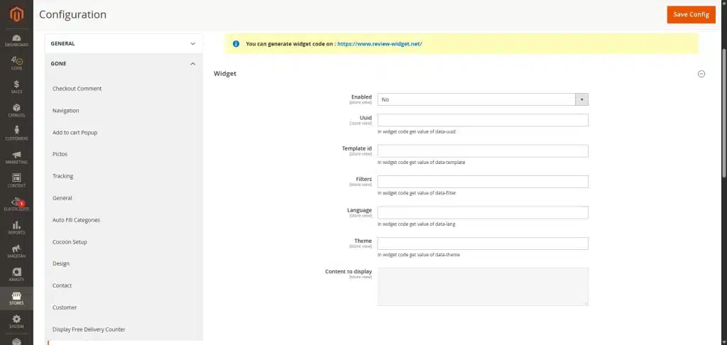 Panneau de configuration de votre widget Google