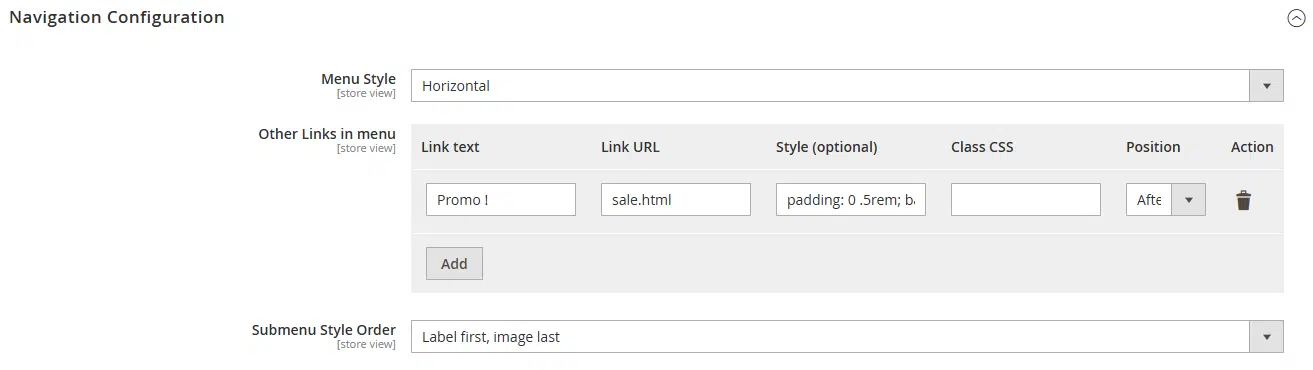 Configuration du module de navigation Magento