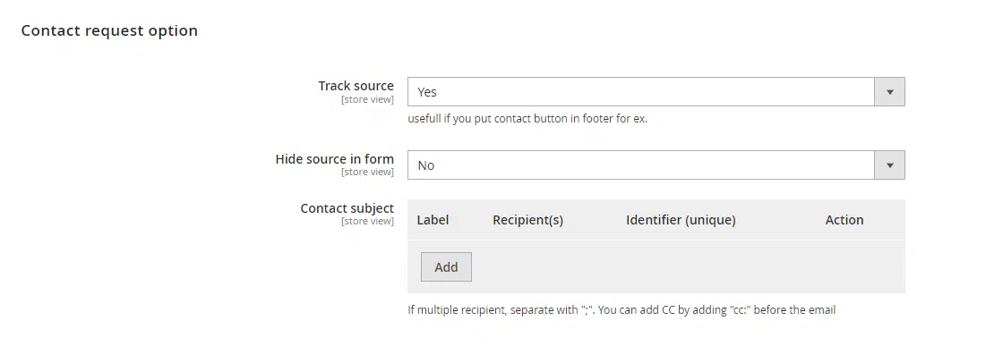 configuration du formulaire de contact Magento