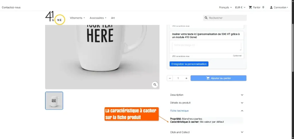 Présentation d'une caractéristique sur une fiche produit
