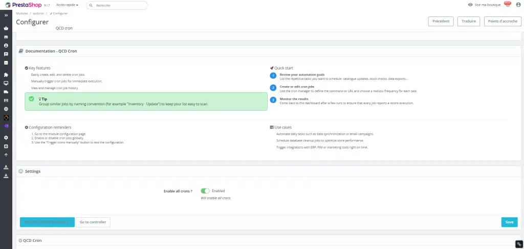 Doc du module de Cron Prestashop