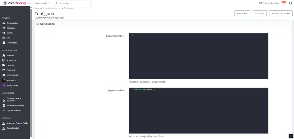 Liste des règles personnalisés d'obfuscation Prestashop