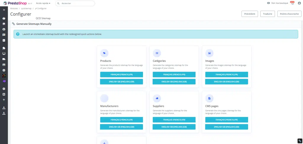 Générer des sitemap sur manuellement sur Prestashop