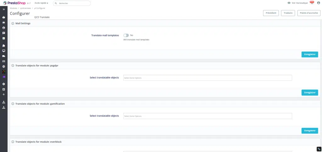 Configuration de traduction d'objets et de mails dans PrestaShop