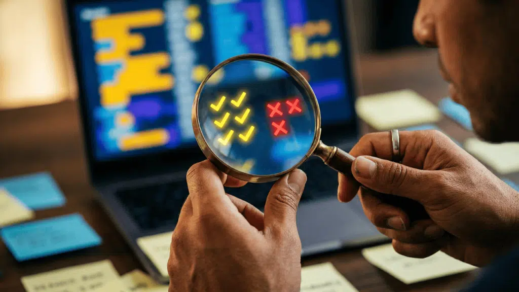 Audit de visibilité IA : une loupe révèle les marques présentes et absentes dans les réponses des moteurs génératifs