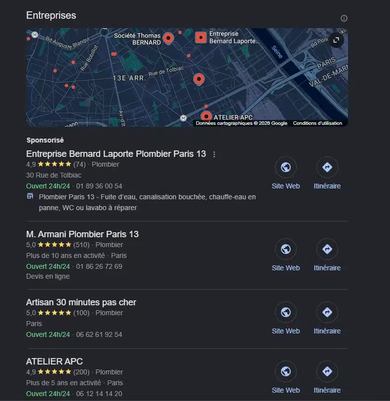 Local pack sur la recherche "plombier paris 13"